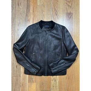 Gap Leather Moto Jacket Women's Sz Large Black Cafe Racer Biker Minimalist Y2K